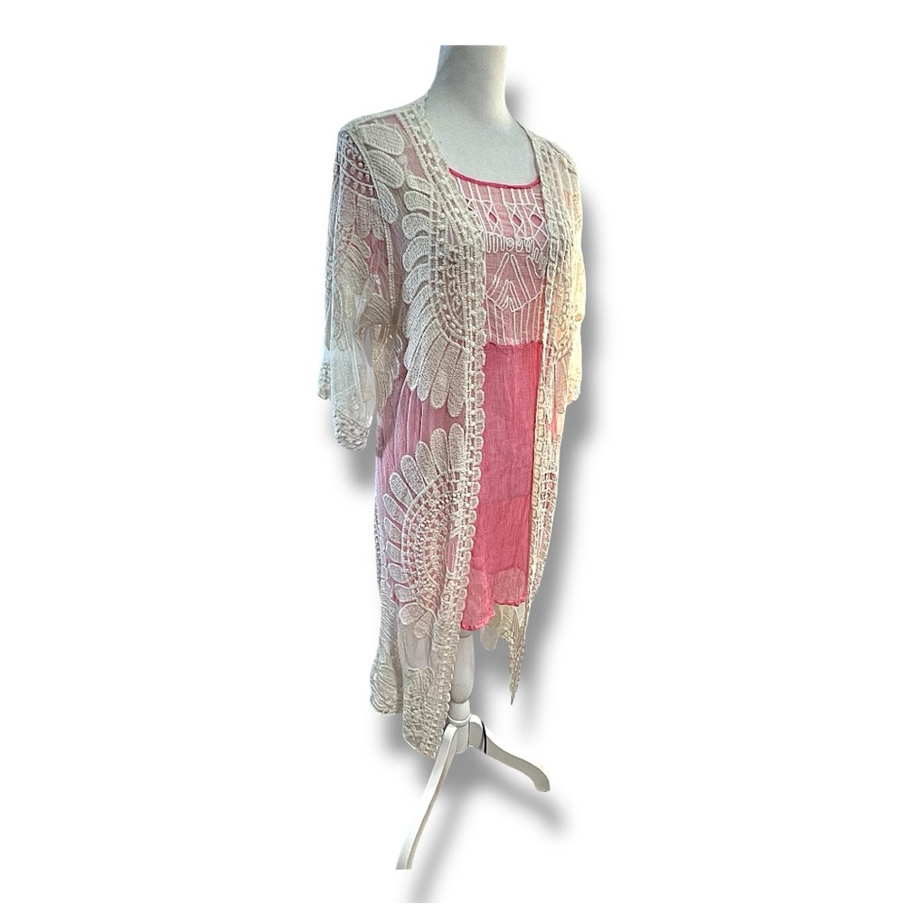 Ivory Lace Kimono Open Cardigan SZ SM